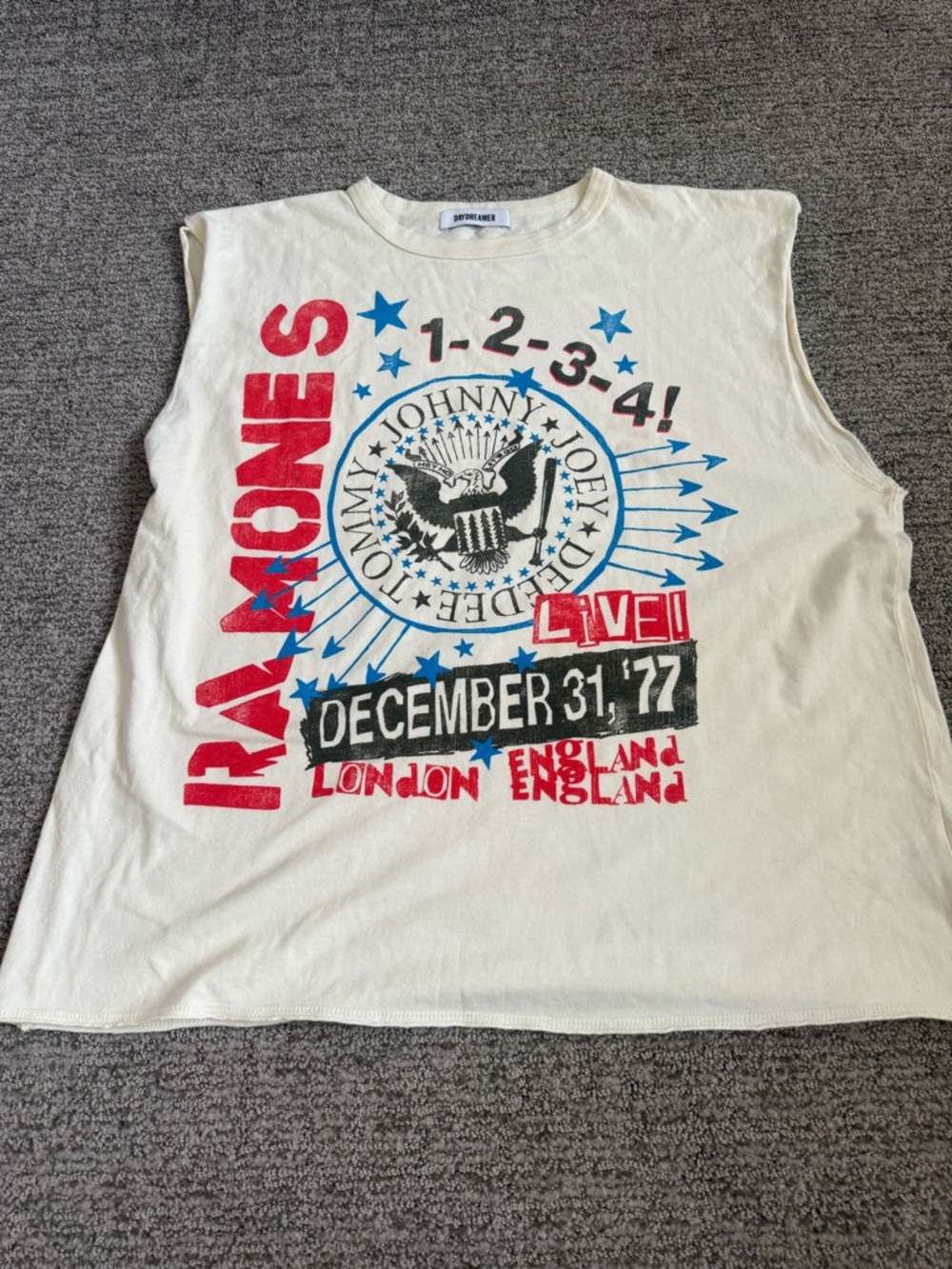 Daydreamer Cream Crewneck Tee with Black Logo Tag